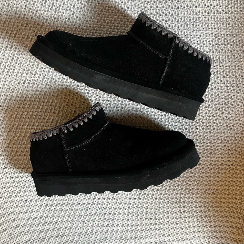 BearPaw Black and Gray Knit Trim Slip-On Lana Clog Wool Lined Boots 10 - Picture 5 of 8